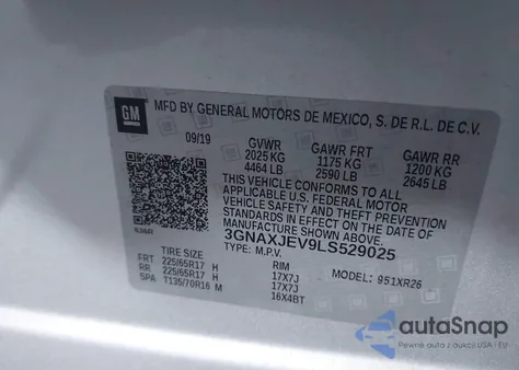 2020 Chevrolet Equinox Fwd 2Fl from USA, damaged, VIN 3GNAXJEV9LS529025